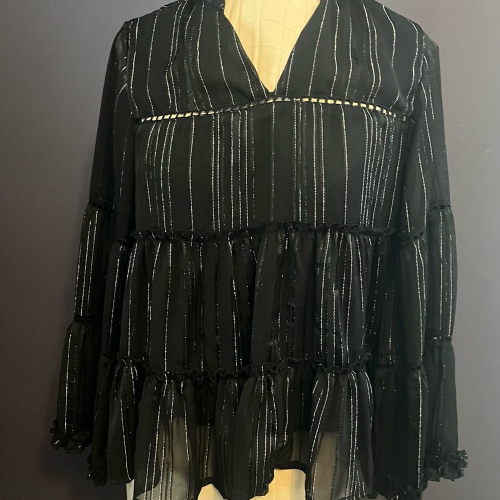 Black and Silver Striped Women's Top